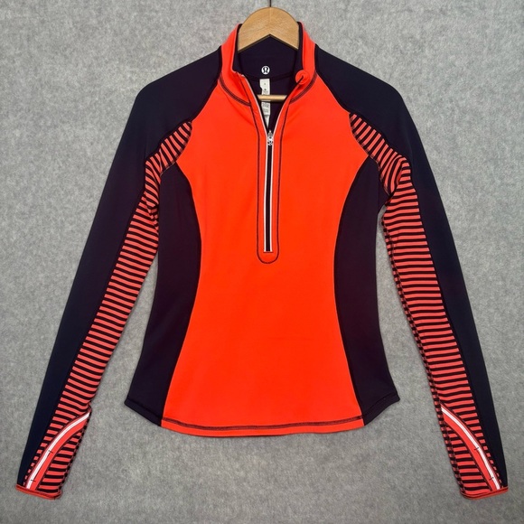 Lululemon Run: U-Turn Pullover 1/2 Zip Top-Orange/Navy Blue-Women Size 8 - Picture 3 of 11